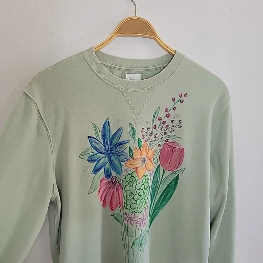 Gap Vintage Soft Fire Opal Wildflower Boquet Graphic‎ Print Pullover Sweatshirt